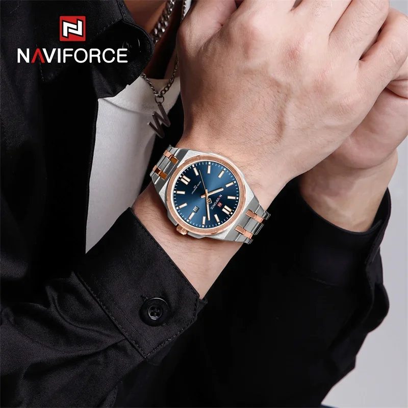 NAVIFORCE ساعة كوارتز رجالية ساعات المعصم الذكور مقاوم للماء ساعة التقويم الأعمال الفاخرة مضيئة الفولاذ المقاوم للصدأ Reloj Hombre