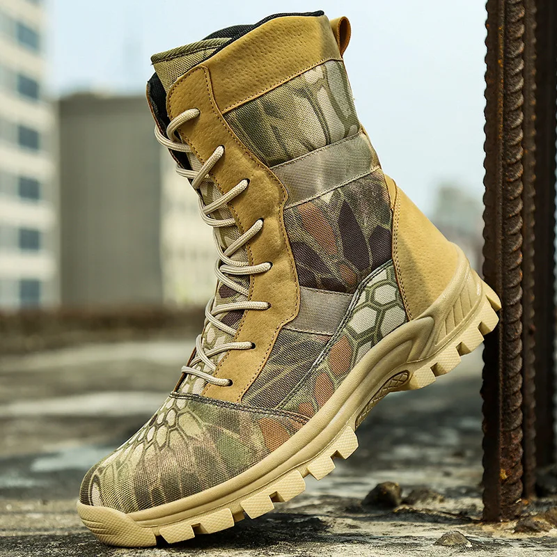 

Men's Camouflage Boots Non-slip Waterproof Hiking Shoes High Top Outdoor Combat Desert Boots Wear-resistant Men's Safety Shoes