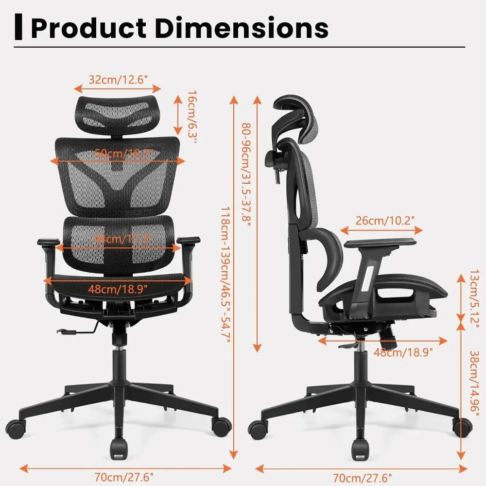 Office Chair Ergonomic Mesh Seat Cushion Solid Back 30 Pounds 27.6