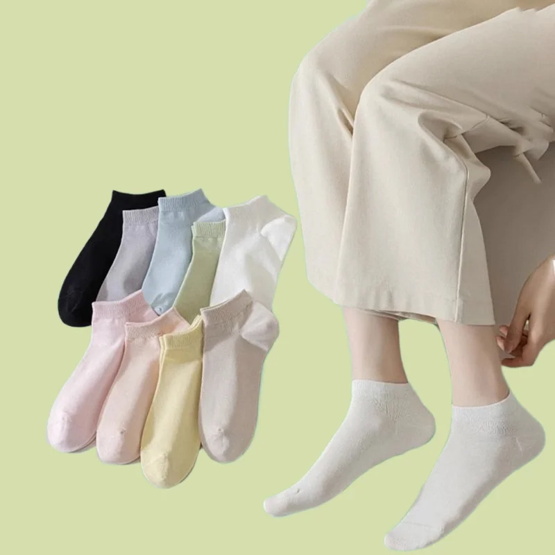 Chaussettes décontractées de haute qualité pour femmes, chaussettes polyvalentes, chaussettes de bateau respirantes, couleurs mignonnes, chaussettes blanches pour filles, 5/10 paires, nouveau, 2024