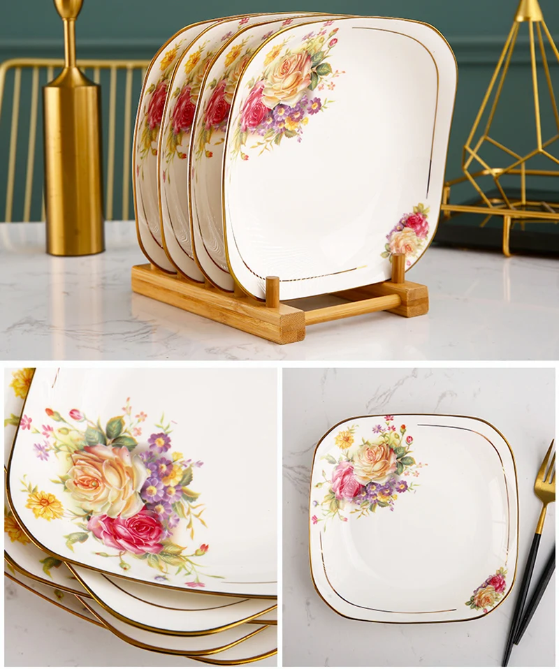 7-inch square expensive plate bone china ceramic tableware square deep plate steamed dish healthy ceramic food plate