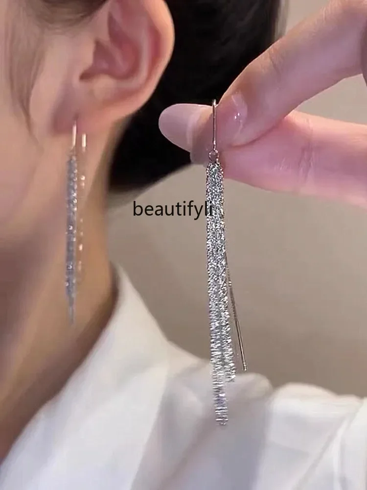 Korean sterling silver needle gypsy fringed earrings long niche design earrings women