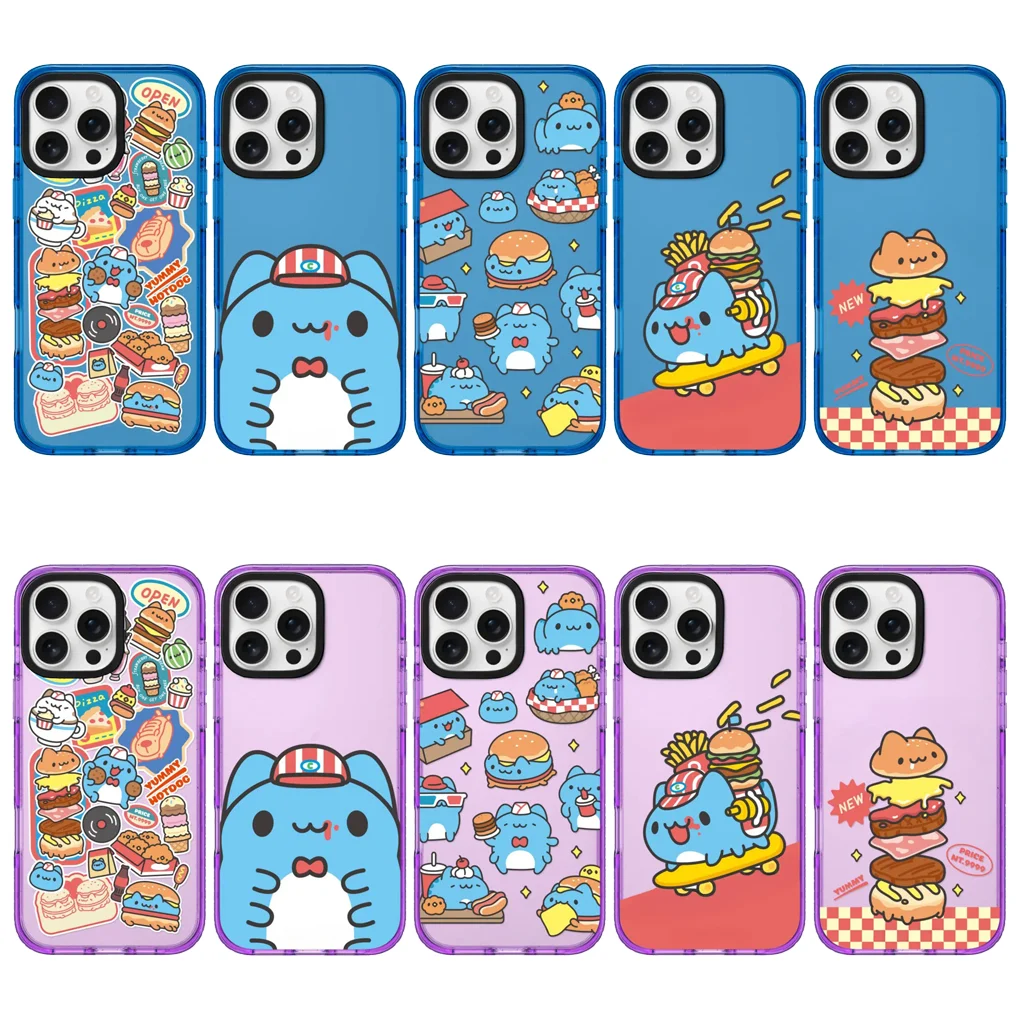 

Cartoon Hamburger Blue Purple Star Glitter Transparent Border Magnetic Phone Case Cover for IPhone 16 15 14 Pro Max Case