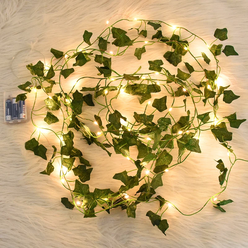 Green Leaf String Lights Artificial Ivy Vine Fairy Light Garland Wedding Party Decoration Christmas Home Room Wall Hanging Plant