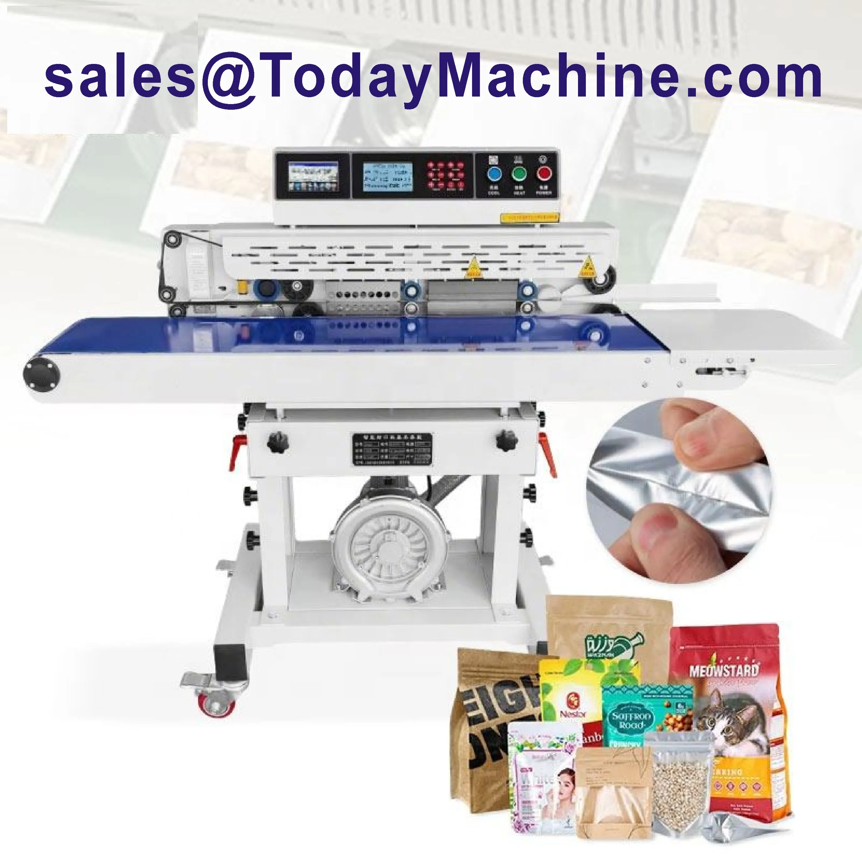 Electric Smart Continuous Band Vacuum Sealer Machine PLC Controlled Nitrogen Sealing for Beverages Food Cans Papers Pouch/Belt