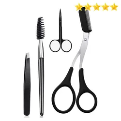 【Hot sales】Black eyebrow trimmer Eyebrow trimmer scissors with comb Eyebrow tweezers Eyelash tool Stainless steel