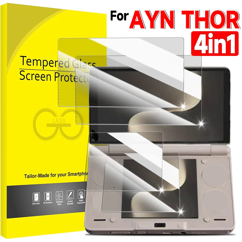 4 IN 1 Oberes und unteres Glas für AYN THOR HD Displayschutzfolie aus gehärtetem Glas, kratzfeste Schutzfolien, Zubehör für Spielekonsolen