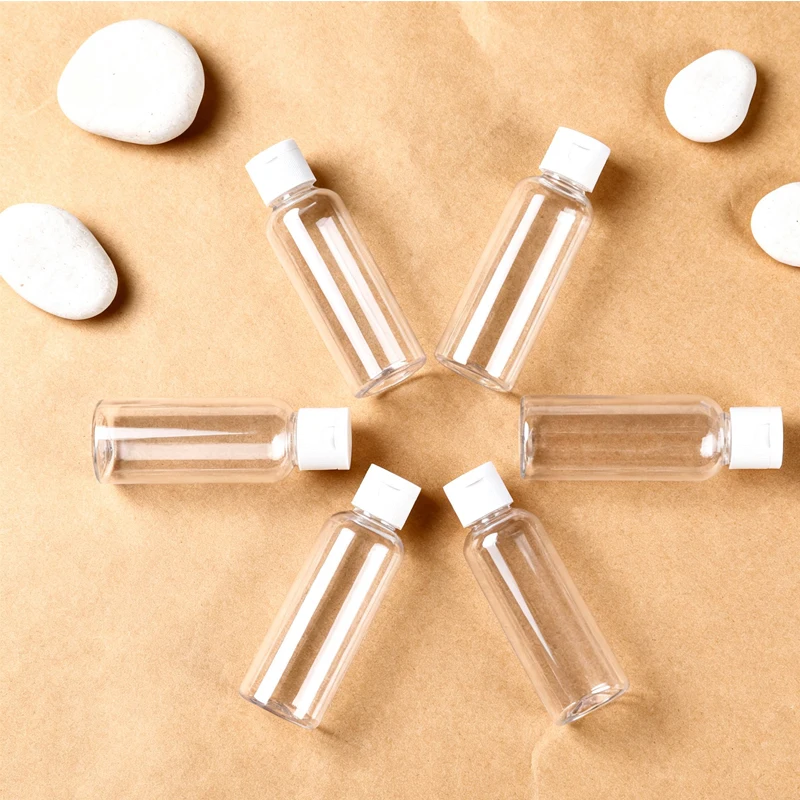 30個の空のPETプラスチックスクイーズボトル、フリップキャップ付き、5/10/20/30/50/60/100mlミニトラベルサンプル容器、液体シャンプーローション用