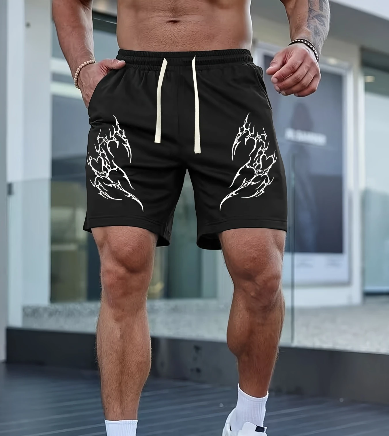 

Men'S Summer Letter Print Casual Shorts Loose Fit Elastic Waistline with Drawstring Suitable ForOutdoor and Everyday Wear