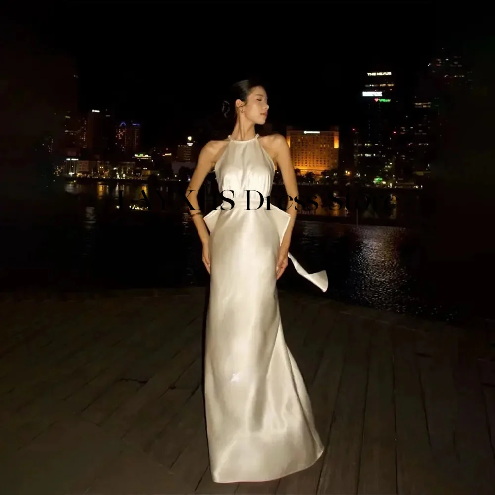 Elegant Halter Wedding Dresses Mermaid Korea Photo shoot Silk Satin Champagne Formal Evening Party Dress Customized 웨딩드레스
