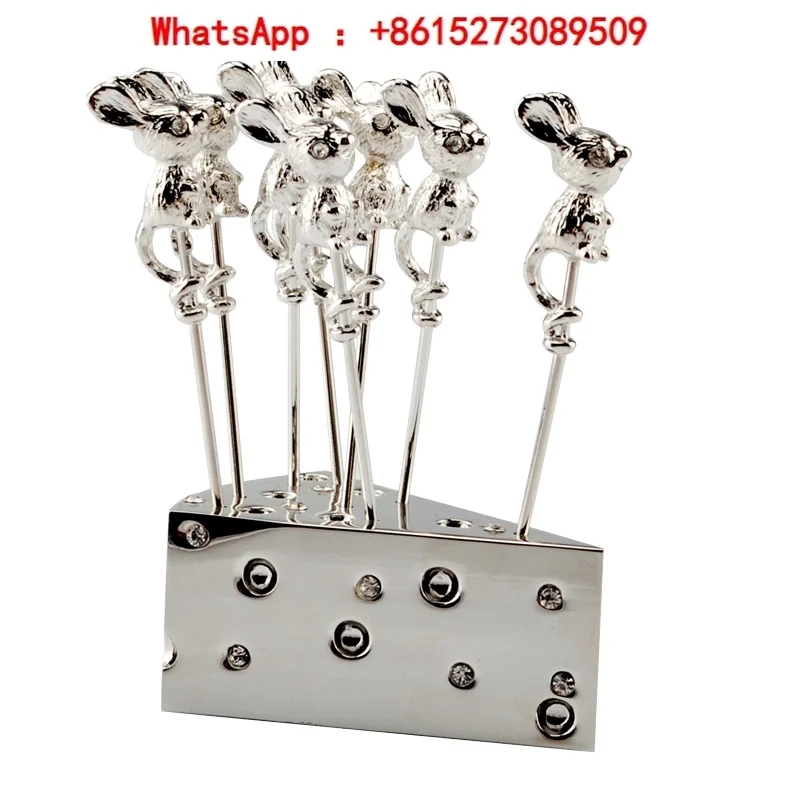 Cheese base with 8 mouse fruit forks set, cute and creative fruit skewers