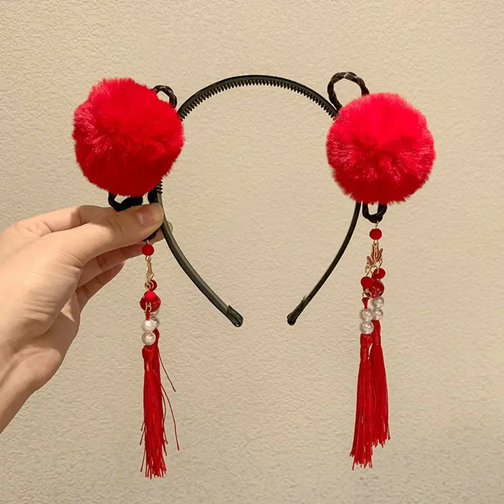 

Flower Children Wig Headband Braid Hair Tassel Hanfu Hair Sticks Tang Suit Hair Hoop Ancient Style Red Bow Hairband Baby