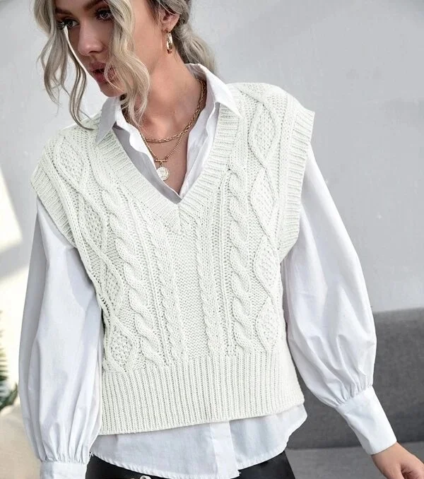 Women Sweater Vest 2024 Autumn Sleeveless Knitted Sweater Casual Vest Elegant V Neck Solid Casual Pullover Top Female Jumper