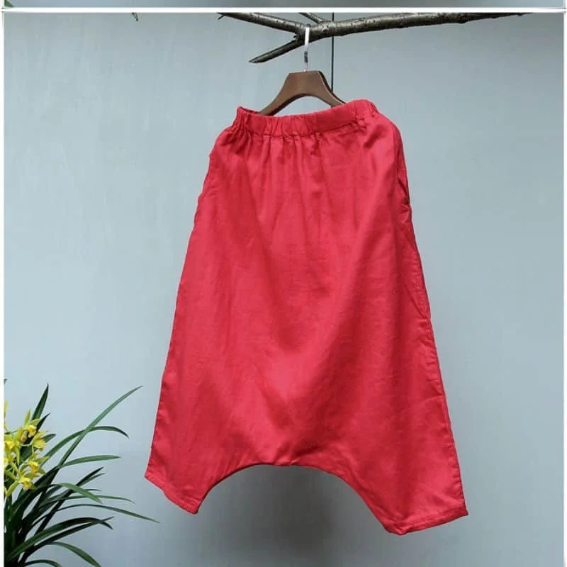 Lantern Pants Women Solid Summer Elastic Waist Loose Casual Baggy Pants Korean Style Cropped Trousers Streetwear Women Clothing
