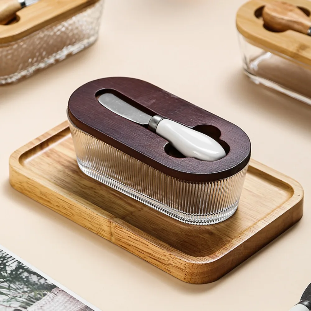 

Стеклянная коробка для масла овальной формы, видимый контейнер для хранения свежего масла, прозрачный с крышкой и лопаткой, тарелка для масла, холодильник