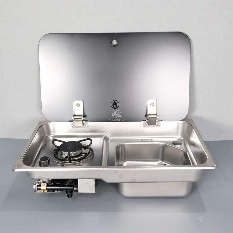 GuangRun Luxury Stainless Steel SS 304 2 Burner RV Caravan Kitchen Gas Stove Electric Ignition Lightweight LPG Compatible