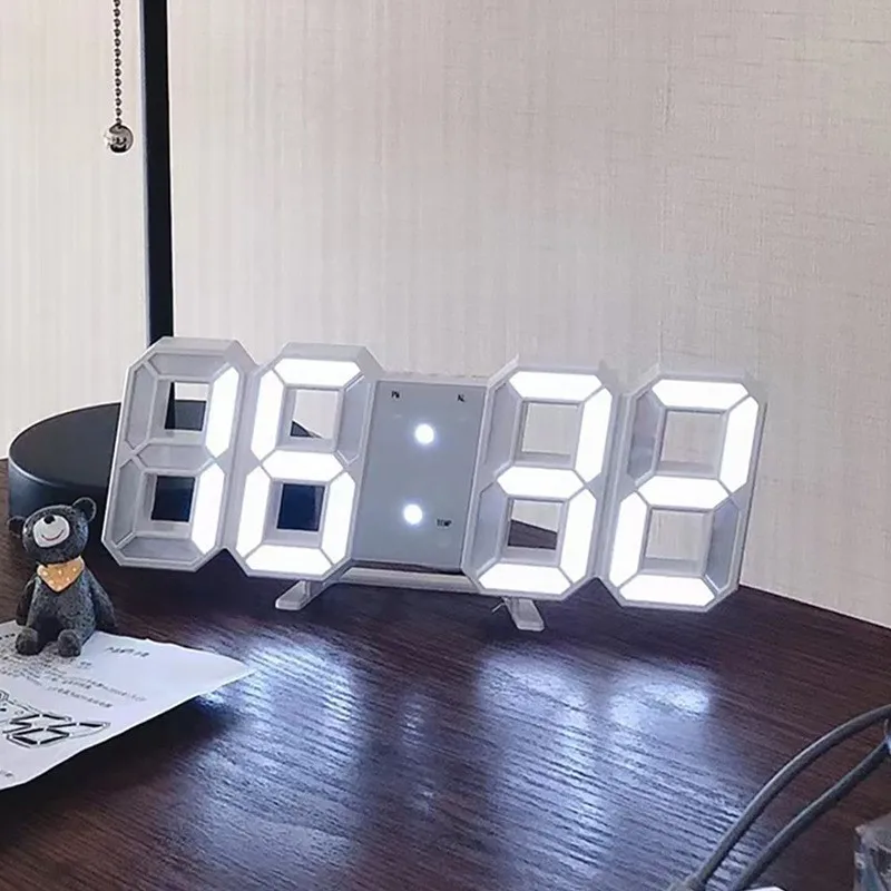 3D LED Digital Clock Luminous Fashion Wall Clock Multifunctional Creative USB Plug in Electronic Clock Home Decoration