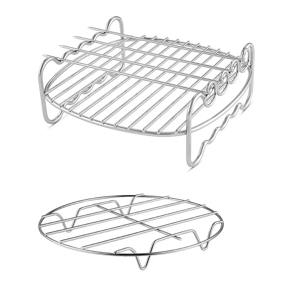 Air Fryers Double Layer Rack with 4 Skewers 304 Stainless Steel Baking and Cooling Steaming Rack