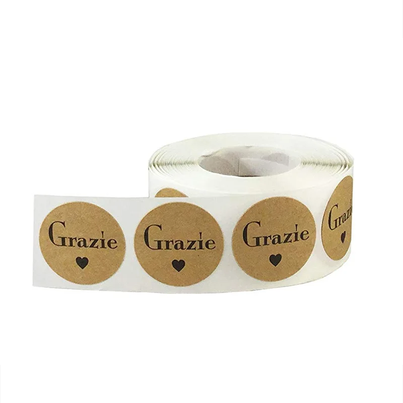 Grazie italiano Grazie adesivi per etichette Kraft naturali per etichette con sigillo e adesivi per pacchetti adesivo per cancelleria scrapbooking