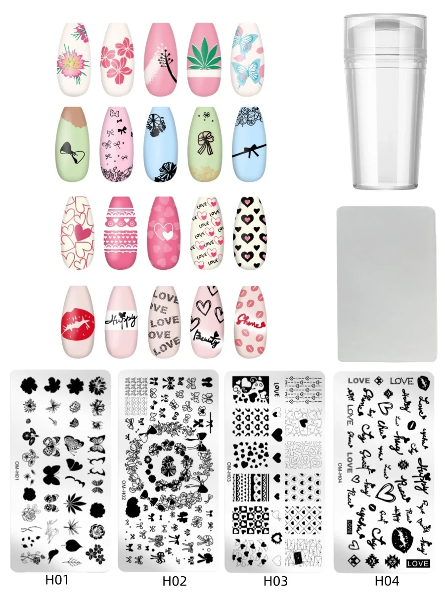 4Pcs 12*6cm Nail Art Templates Stamping Plate Design Flower Animal Glass Lace Stamp Templates Plates Flower With Stamp Tool