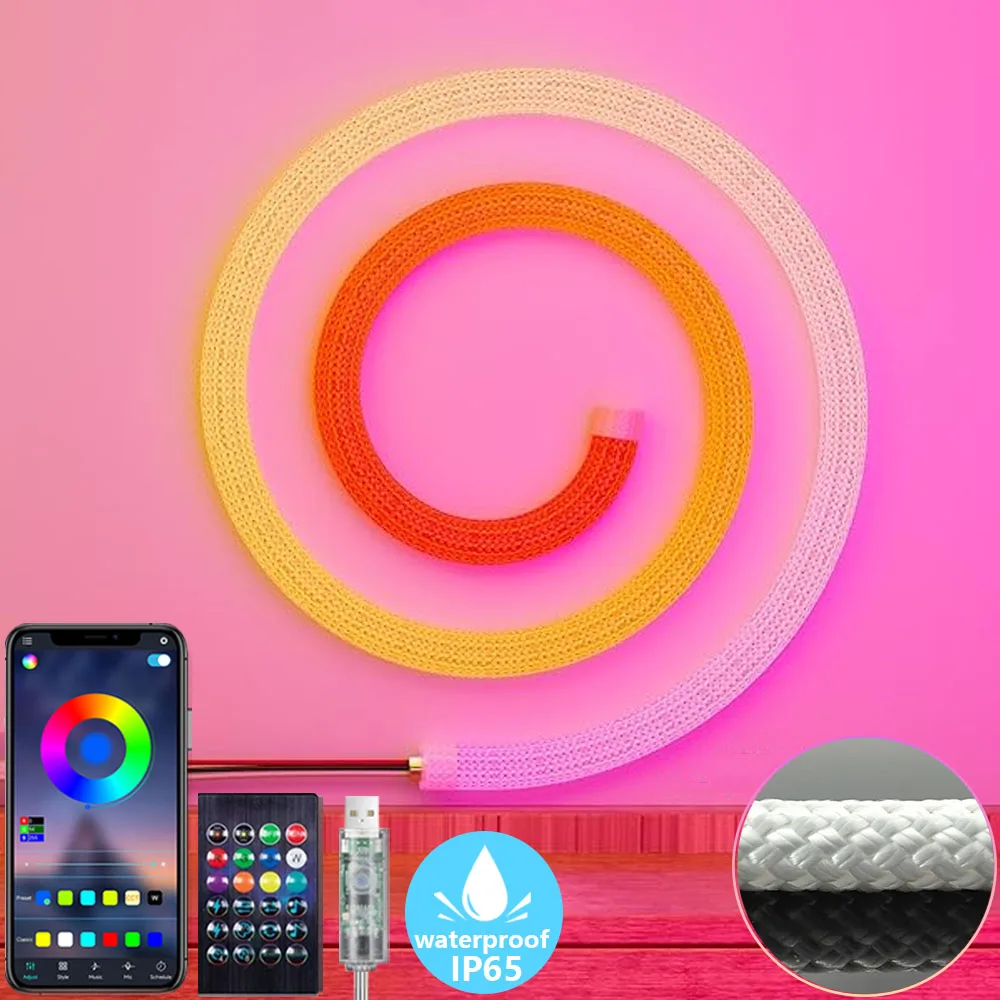 WS2812B WS2811 Round Reticulate Pattern Neon LED Strip 50Leds/m 360 Degree Smart RGBIC Flexible Silicone Light Tape IP67 DC5V