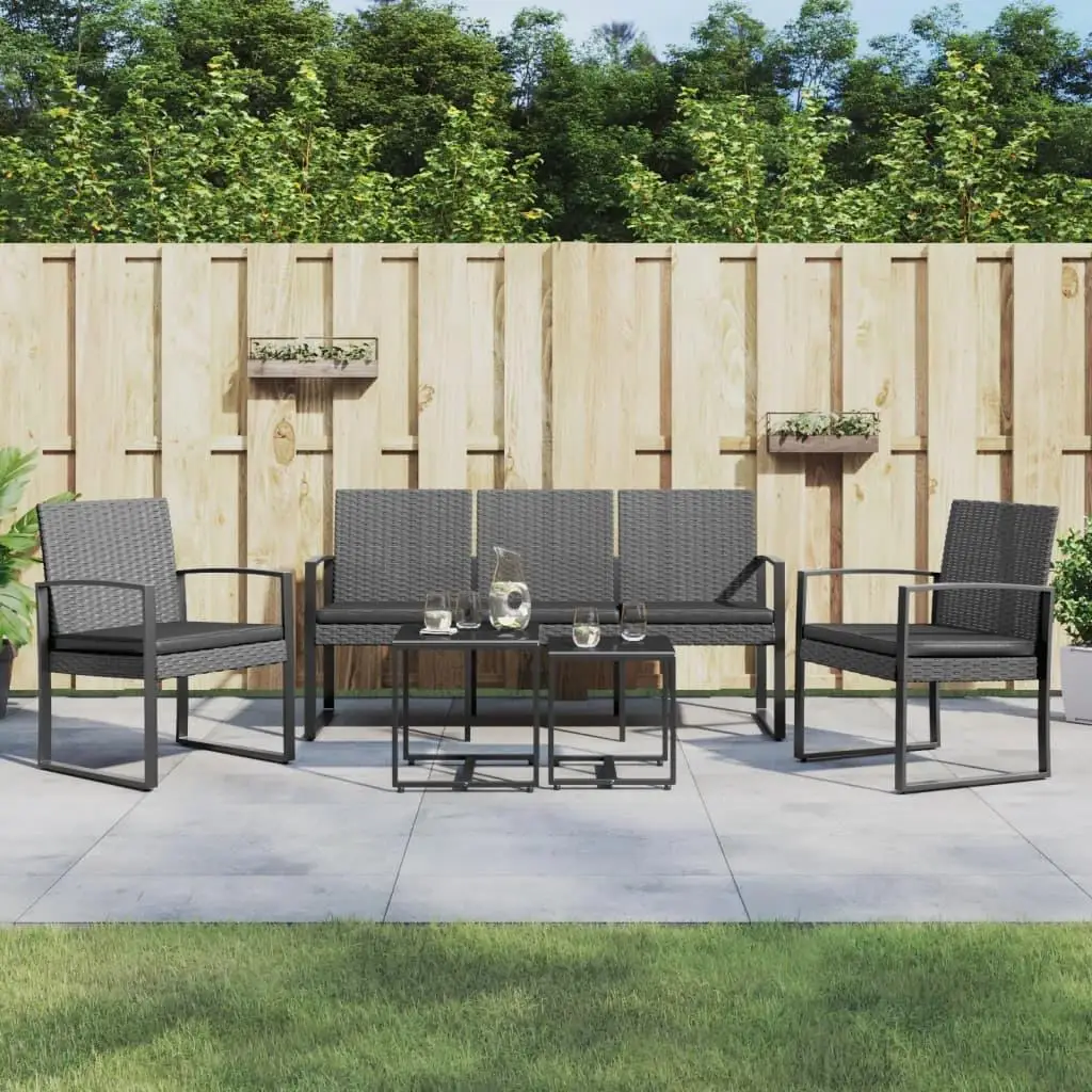 5-Piece Dark Gray Patio Dining Set with Cushions - Durable PP Rattan Furniture