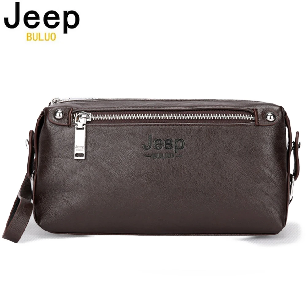 Jeep buluo Men's Vintage Leather Clutch Bag Large Capacity Wristlet Bag Handbag For Phone Wallet
