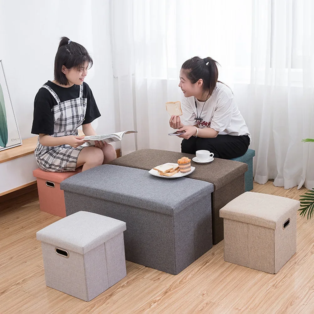 Folding Storage Ottoman Cube Chest Seat with Sponge Lid 11.81x11.81x11.81inch Foot Rest for Living Room Bedroom Home Office Dorm
