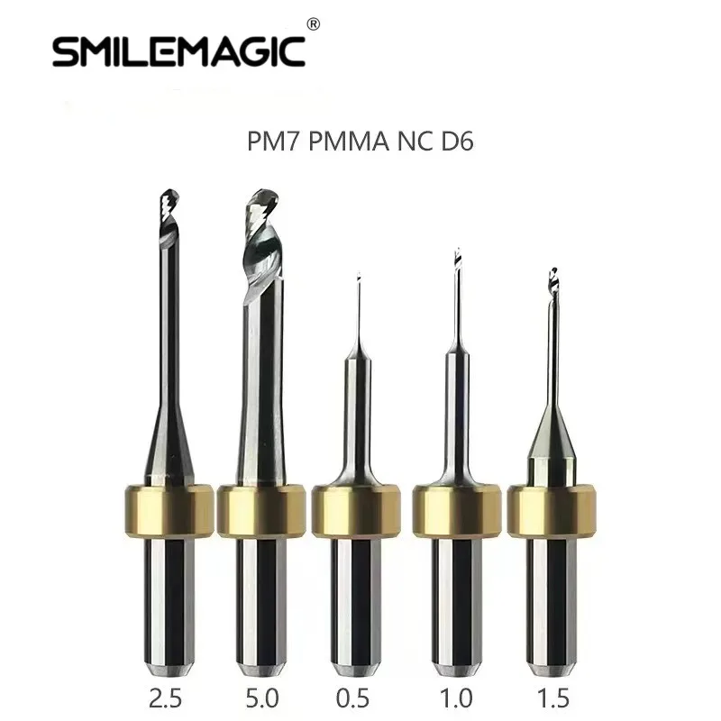 Ivoclar PM7 Dental Milling Burs for Grinding PMMA NC Coating D6  Drill Diameter 5.0 2.5 1.5 1.0 0.5mm Dental Lab Griding Tools