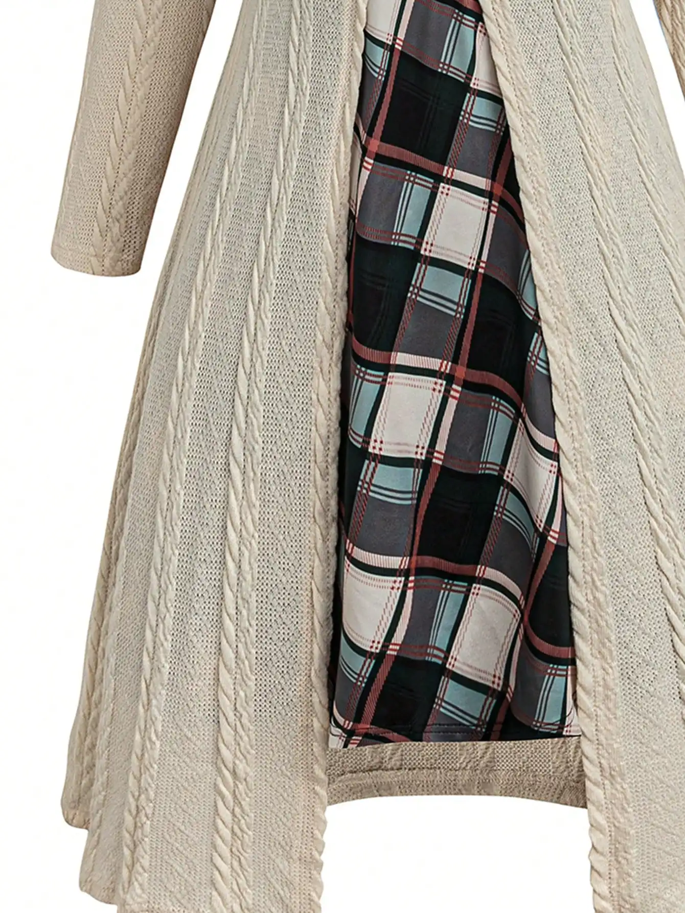 Grande taille femmes Plaid Patchwork à manches longues décontracté 2 en 1 robe pour automne automne tissu pour les femmes