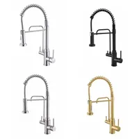 Kitchen Faucets Commercial Solid Brass Single Handle Single Lever Pull Down Sprayer Spring Kitchen Sink Faucet Matte Black