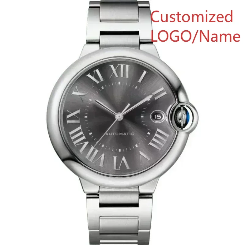 A333 مخزن الياقوت بالون سلسلة ساعة حركة ميكانيكية أوتوماتيكية الفولاذ المقاوم للصدأ حزام من الجلد الأسود الأزرق حسب الطلب