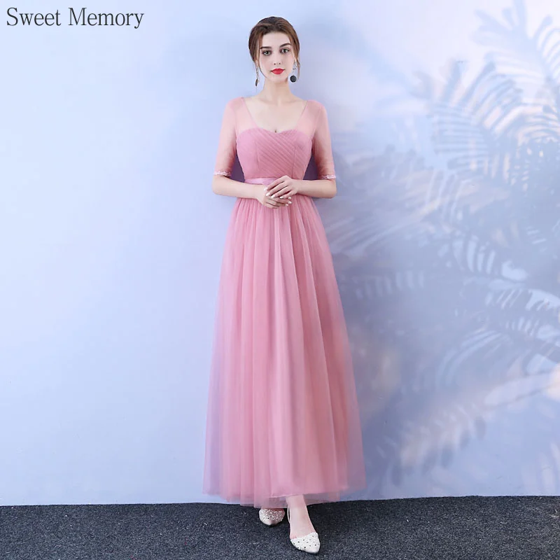 Reject Return J35 Clearance Sale Pink Bridemaid Dresses Long Mesh Tulle Wedding Party Dress For Girls Lace Up Back Built-in Bra