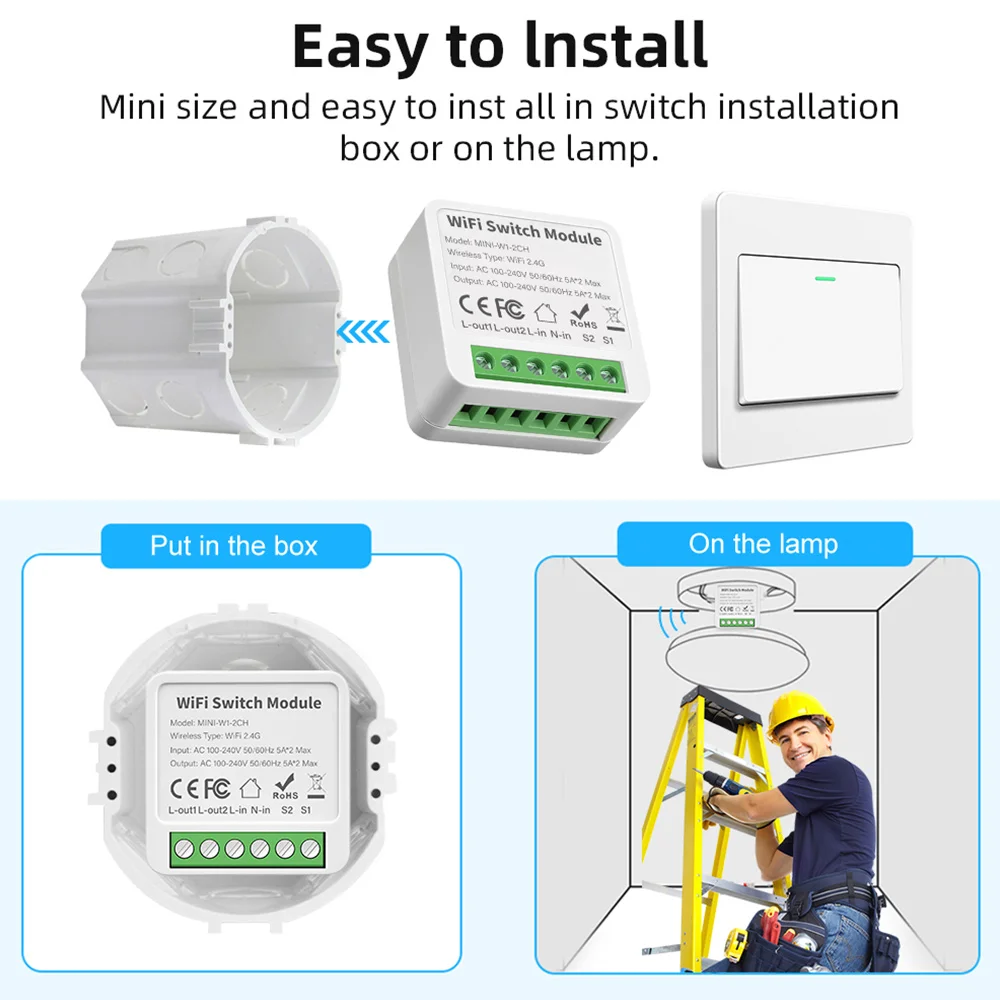 Tuya WIFI DIY MINI-W1-2CH Модуль умного переключателя 2Gang 2-полосный пульт дистанционного управления Выключатели света через Alexa Google Home Alice Smart Life