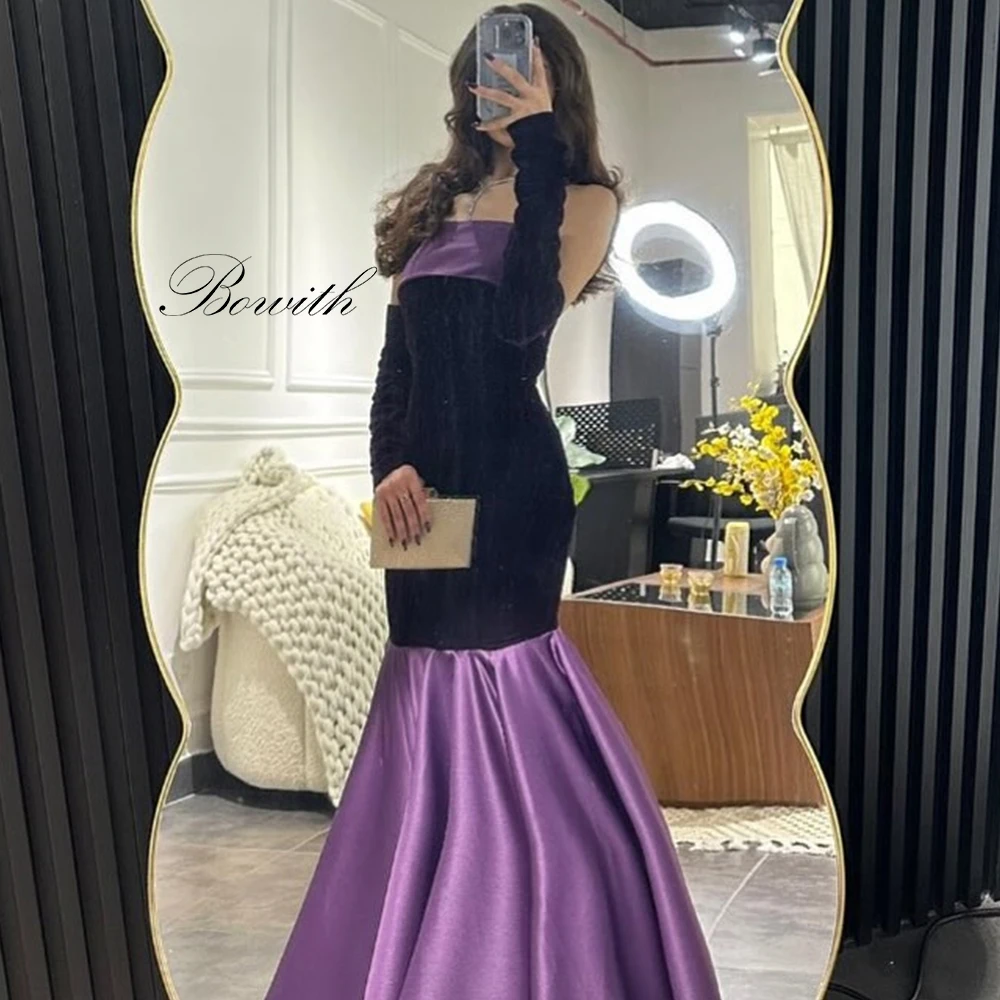 

Bowith Mermaid Purple and Black Evening Dresses Patchwork Draped Prom Gown Customized Party Dresses For Women vestidos de fiesta