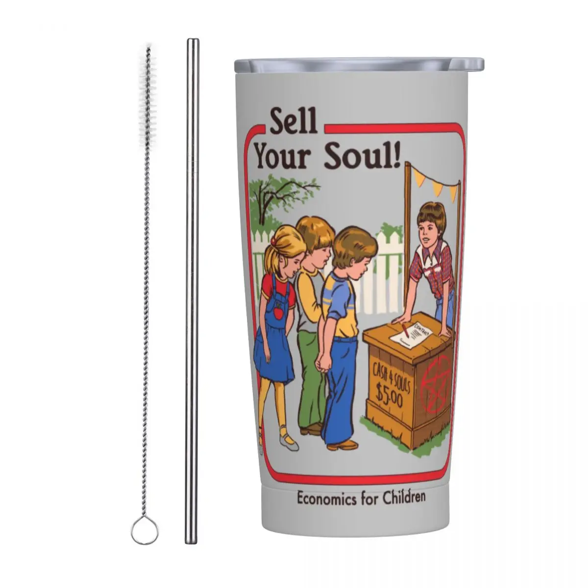 Vintage 70s 80s Black Humour Sell Your Soul Tumbler 20oz Stainless Steel Double Wall Vacuum Insulated Funny Nostalgia Cup Mug