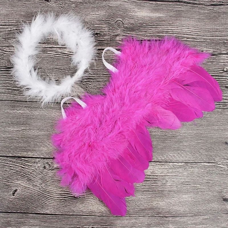 2pcs/lot Infant Newborn Photo Prop Kids Angel Fairy Feather Wing Costume with Feathers Headband Children Christmas Party Decor