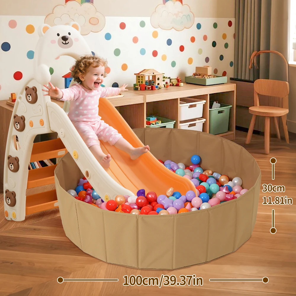 1pc Portable Ball Pit Pool （No balls）Diameter 100cm Khaki ColorOxford Cloth Round Indoor and Outdoor Play For Kids
