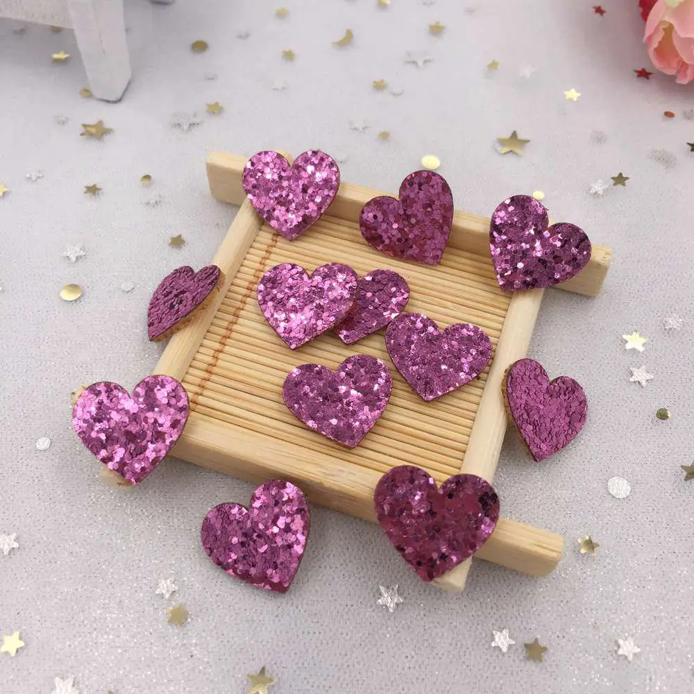 60pcs 20mm Glitter Felt Fabric Heart LOVE Scrapbook Applique DIY Sewing Patch Supplies Headwear Bow Accessories Craft XA36