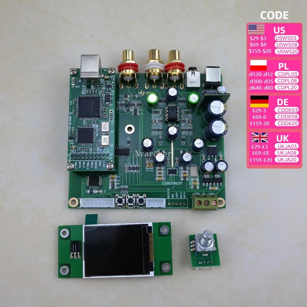 Nvarcher ES9038Q2M I2S IIS DSD Coaxial Fiber SPDIF Digital Audio DAC Decoder Board With Screen 32bit 384k DSD25