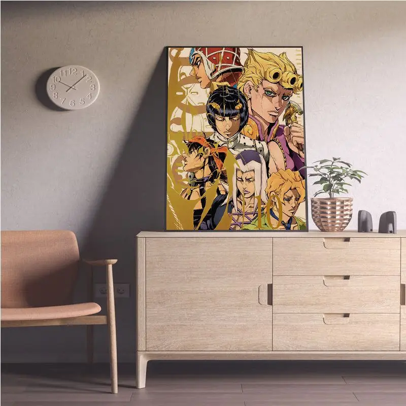 Hot Anime JoJo\'s Bizarre Adventure Retro Kraft Paper Poster Prints JOJO Posters Room Decor Aesthetic Art Wall Paintings