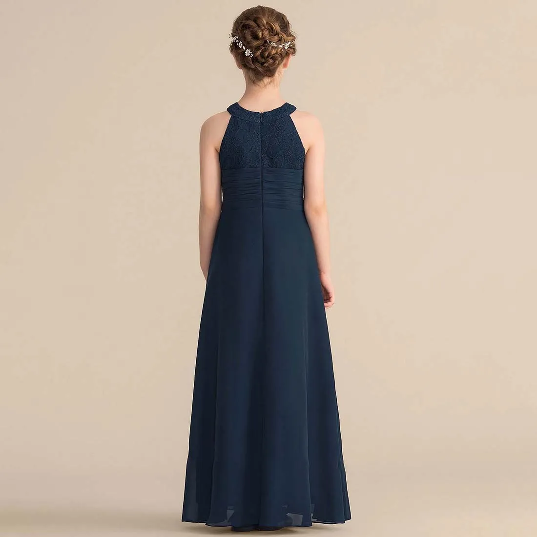 YZYmanualroom Chiffon Lace Junior Bridesmaid Dress With Beading A-line Halter Floor-Length 2-15T