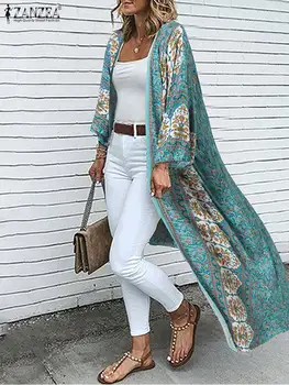 Cardigan lungo floreale bohemien estivo da donna stampato top kimono da vacanza al mare ZANZEA camicia lunga allentata Blusas vintage con maniche a 3/4