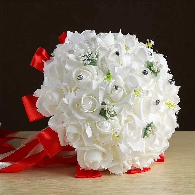 Bridal wedding bouquet foam artificial flowers white rose bouquet white hand-thrown flowers