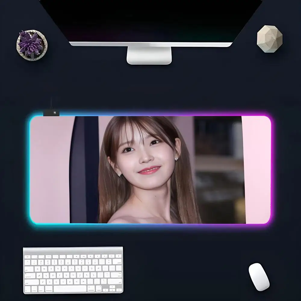 Singer I-IU L-Lee J-Ji-Eunss MINISO Mouse Pad RGB Gaming Mousepad LED Large Gamer Mousepads XXL Keyboard Pads Luminous Desk Mat