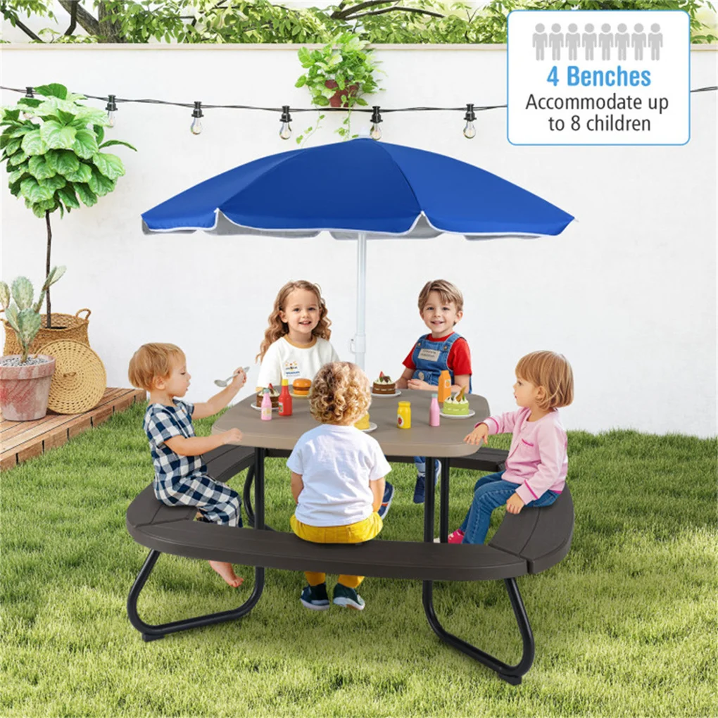 

Kids Picnic Table Outdoor Activity Table With Umbrella