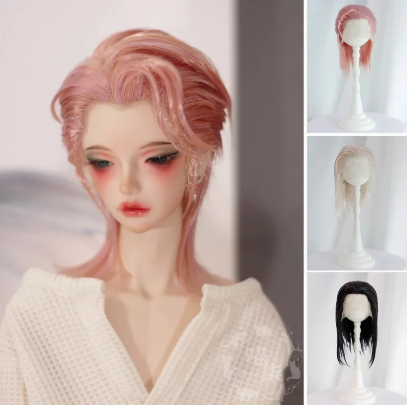 

BJD doll wig suitable for 1/3 1/4 size soft silk back head three-point hand hook beauty point blank medium long hair