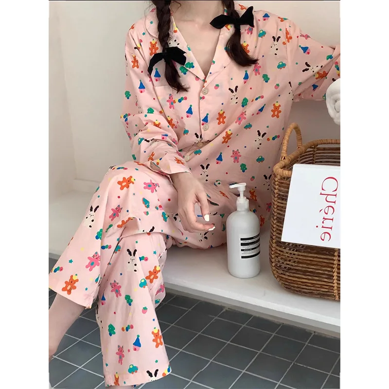 New Girl Home Loose, Comfortable, Sweet Home New Instagram Dopamine Bears Pajamas Pink Kawaii Youth Girl\'s Homewear Lingerie Ins