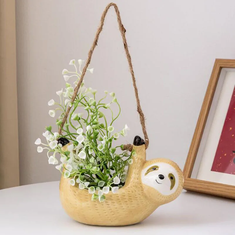 Nordic Style Creative Ceramic Hanging Flowerpot Green Plant Container large Caliber Vase Handmade Crafts Home Garden Decor