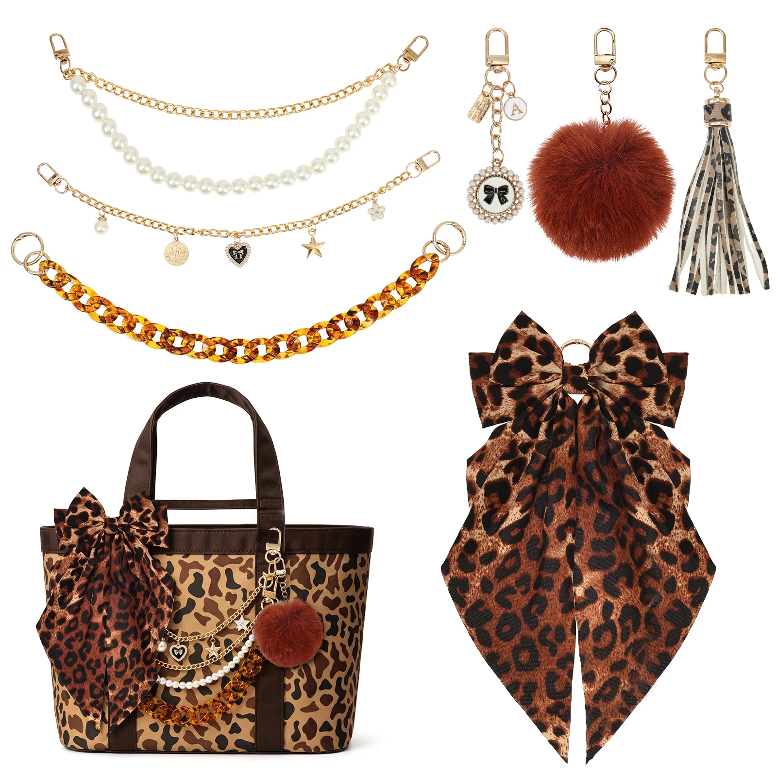 4/7Pc Tote Bag Charms Set Detachable Leopard Style Bag Charm Easy Install Bags Decoration Kit for Handbag Decorative Accessories